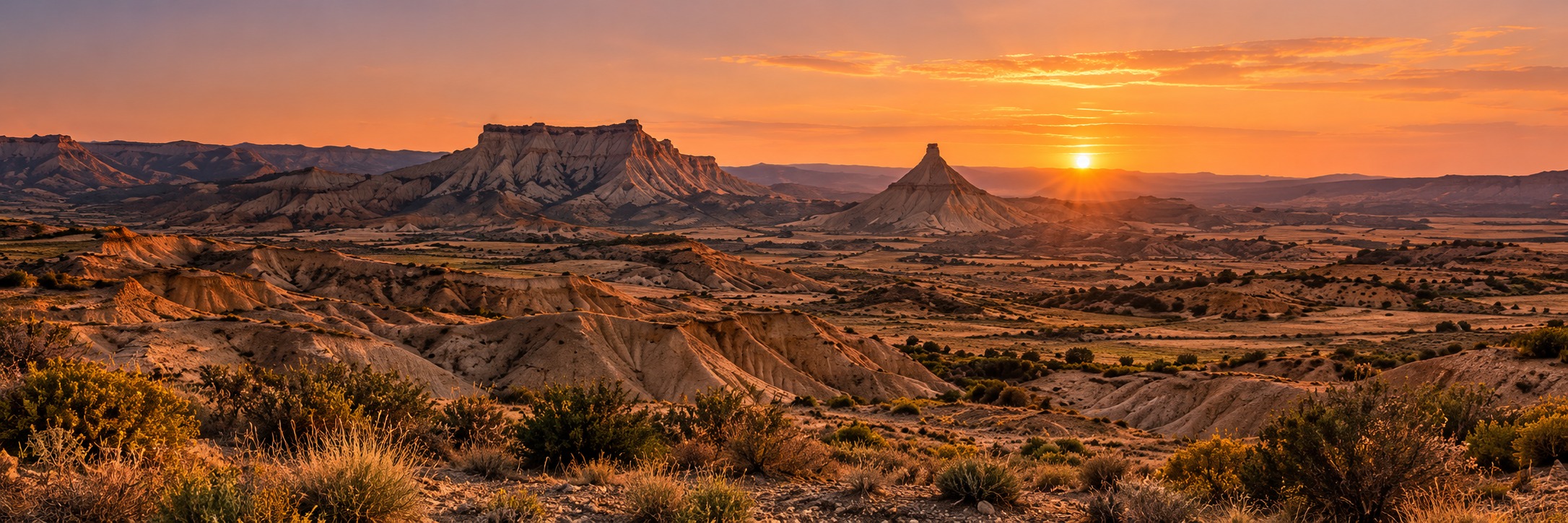 Illustratie van de Bardenas Reales bij zonsondergang
