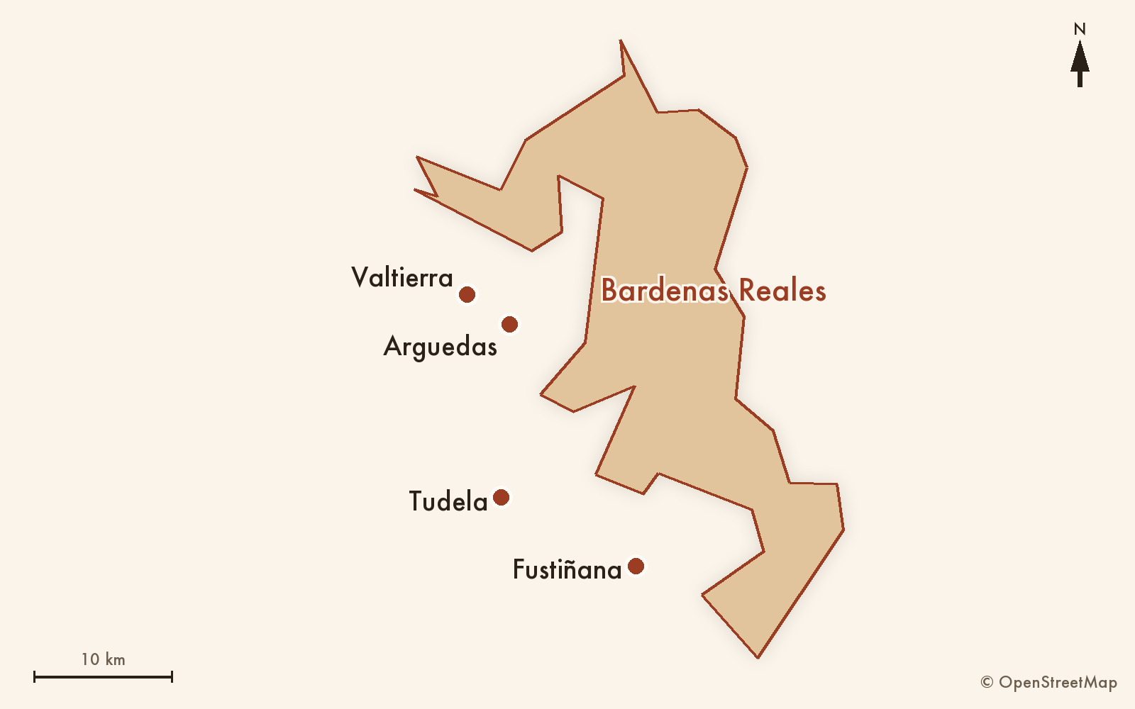 Mapa del parque y de Arguedas, Valtierra, Tudela y Fustiñana